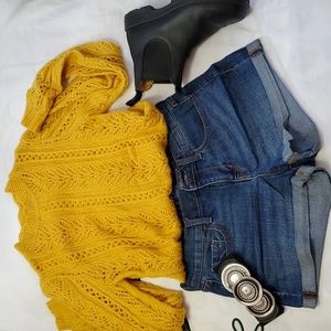 Old Navy Boyfriend Denim Shorts Sz 4 Fold up Hem Blue 5 Pocket Stretch